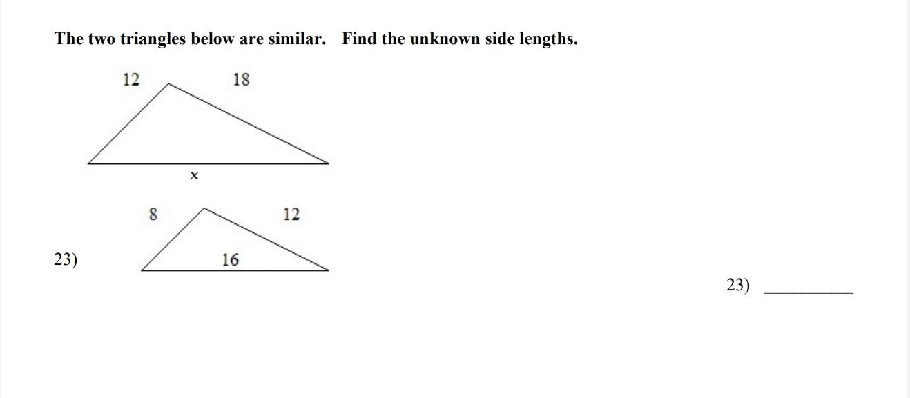 Solved The Two Triangles Below Are Similar. Find The Unknown | Chegg.com