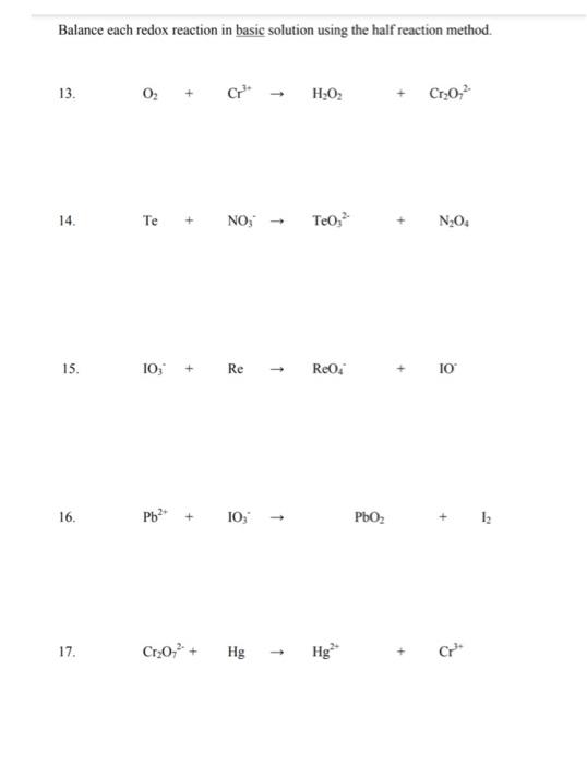 Solved Balance each redox reaction in basic solution using | Chegg.com