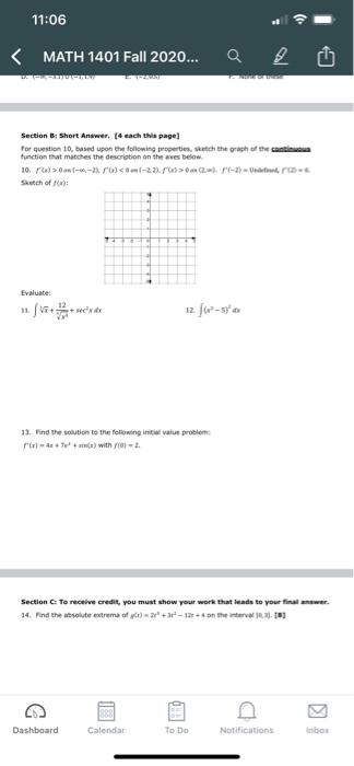 11:06 MATH 1401 Fall 2020... Q Section Short Answer. | Chegg.com