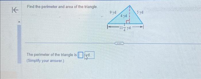 find the area and perimeter of the triangle below