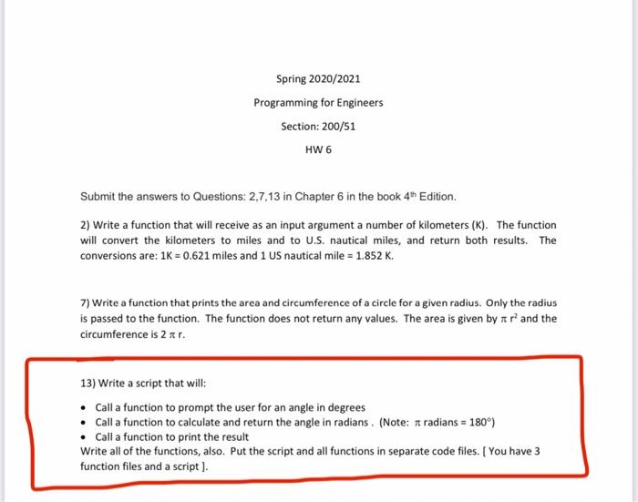 Solved Spring 2020/2021 Programming for Engineers Section: | Chegg.com