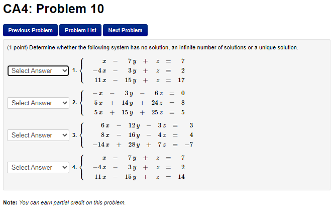 Solved (1 ﻿point) ﻿Determine whether the following system | Chegg.com