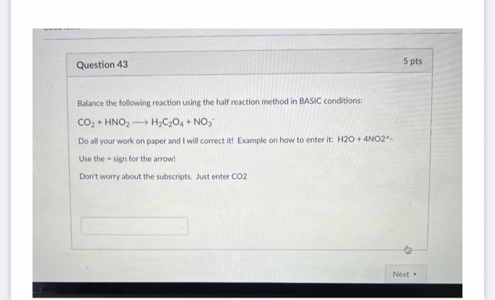 Solved Balance The Following Reaction Using The Half | Chegg.com