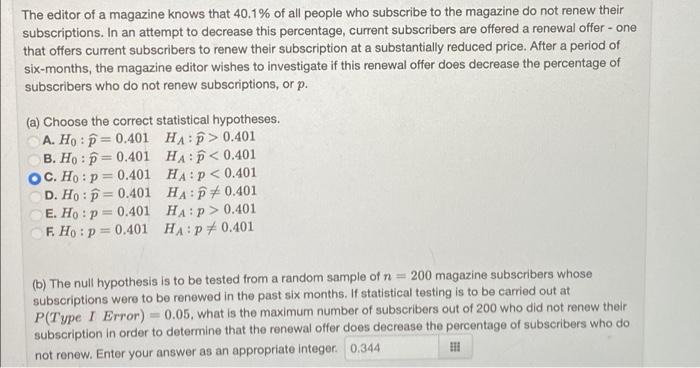 Solved The editor of a magazine knows that 40.1% of all | Chegg.com