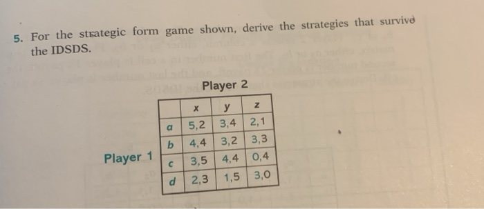 Solved 5. For the strategic form game shown, derive the | Chegg.com