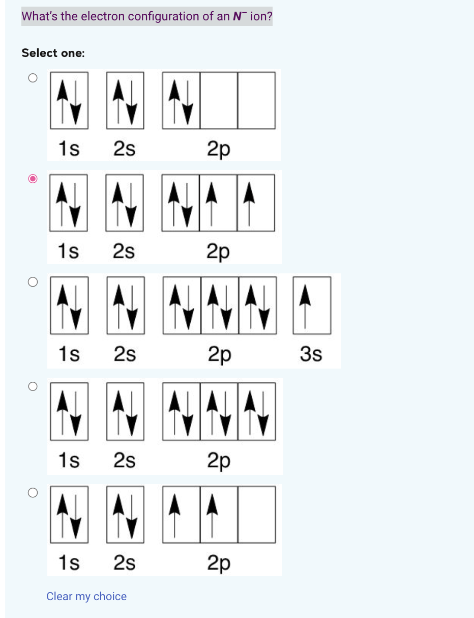 Solved What’s The Electron Configuration Of An N– 