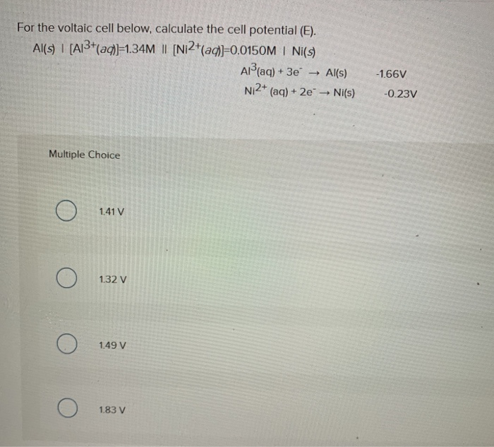 Solved For the voltaic cell below, calculate the cell | Chegg.com