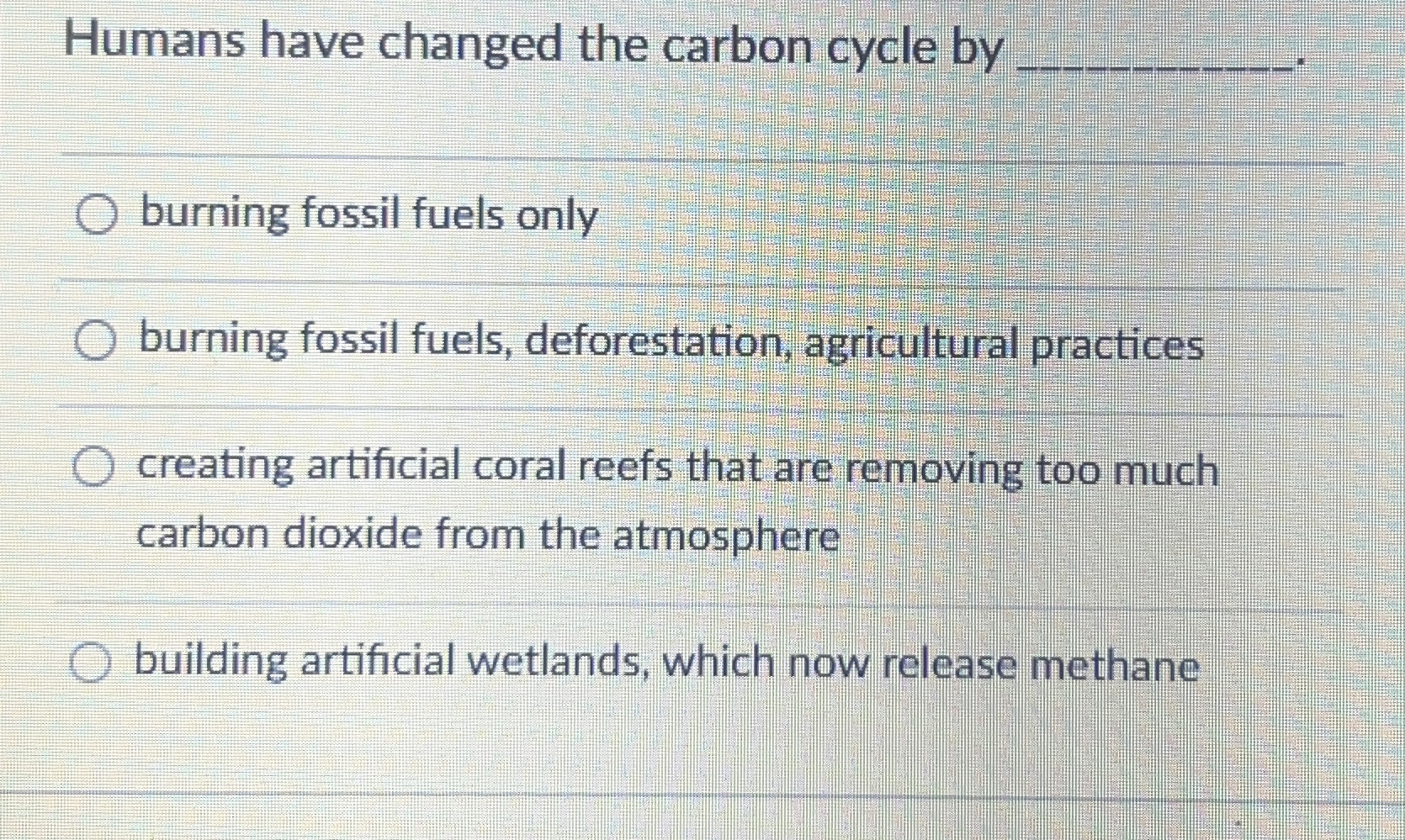 Solved Humans have changed the carbon cycle by q,burning | Chegg.com