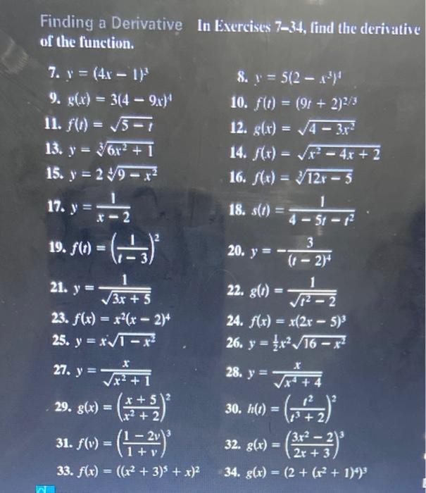 Solved Finding a Derivative In Exercises 7−34, find the | Chegg.com