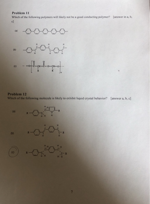 Solved Problem 11 Which Of The Following Polymers Will | Chegg.com