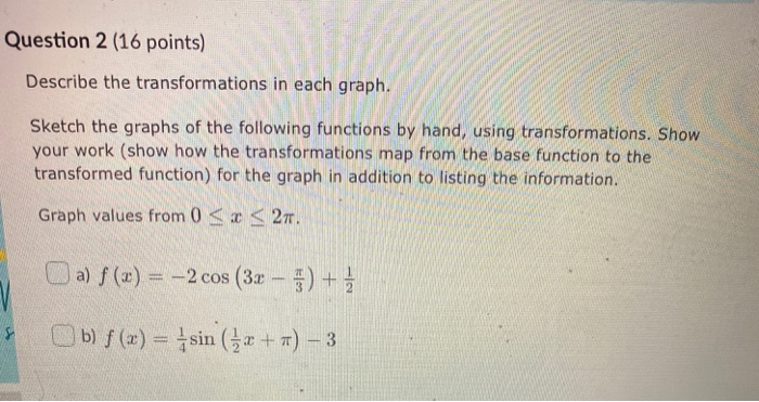 Solved sketch the graphs of the following functions by hand, | Chegg.com