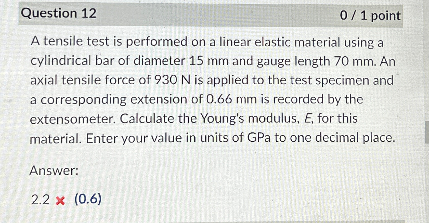 Solved A tensile test is performed on a linear elastic | Chegg.com