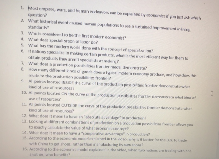 Solved 1. Most empires, wars, and human endeavors can be | Chegg.com