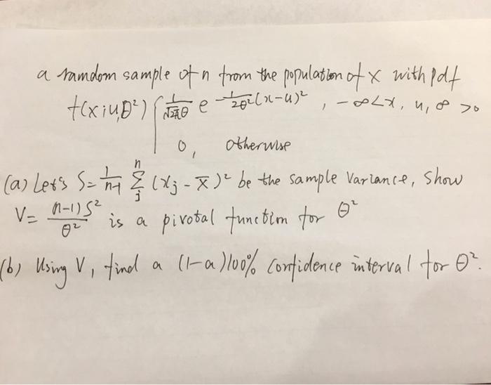 Solved a random sample of n from the population of x with | Chegg.com