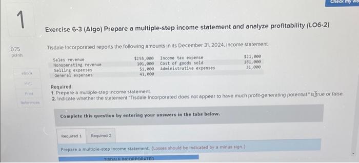 Solved Exercise 6-3 (Algo) Prepare A Multiple-step Income | Chegg.com