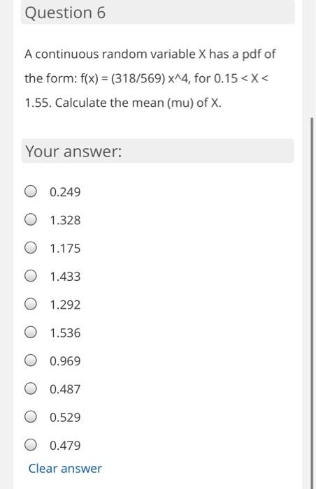 Solved Question 6 A continuous random variable X has a pdf | Chegg.com