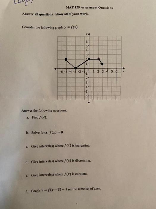 Solved MAT 129 Assessment Questions Answer all questions. | Chegg.com