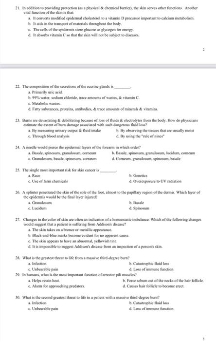 Solved 21. In addition to providing protection as a Chegg