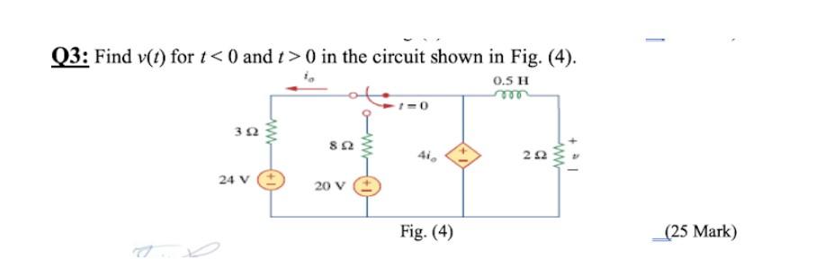 Solved 1 Q3: Find v(t) for t 0 in the circuit shown | Chegg.com