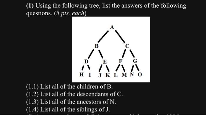 Solved (1) Using the following tree, list the answers of the | Chegg.com