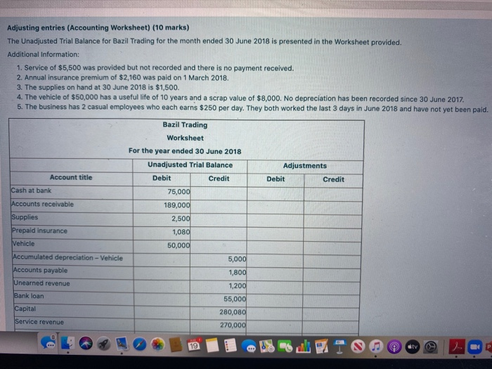 Solved Adjusting entries (Accounting Worksheet) (10 marks) | Chegg.com