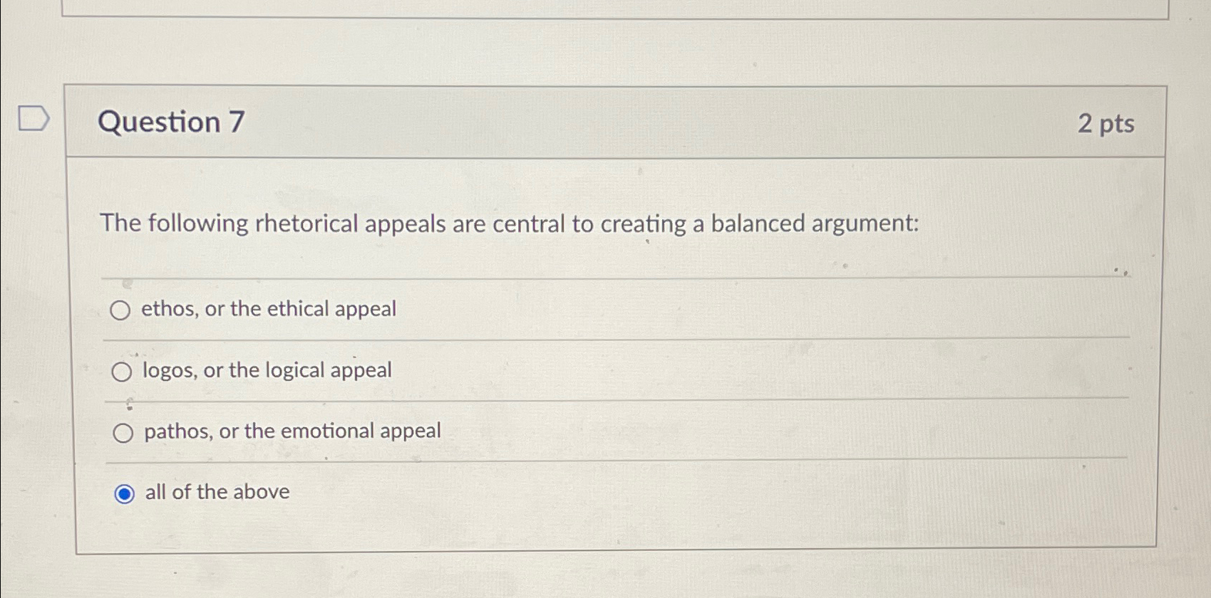 Solved Question 72ptsThe Following Rhetorical Appeals Are | Chegg.com