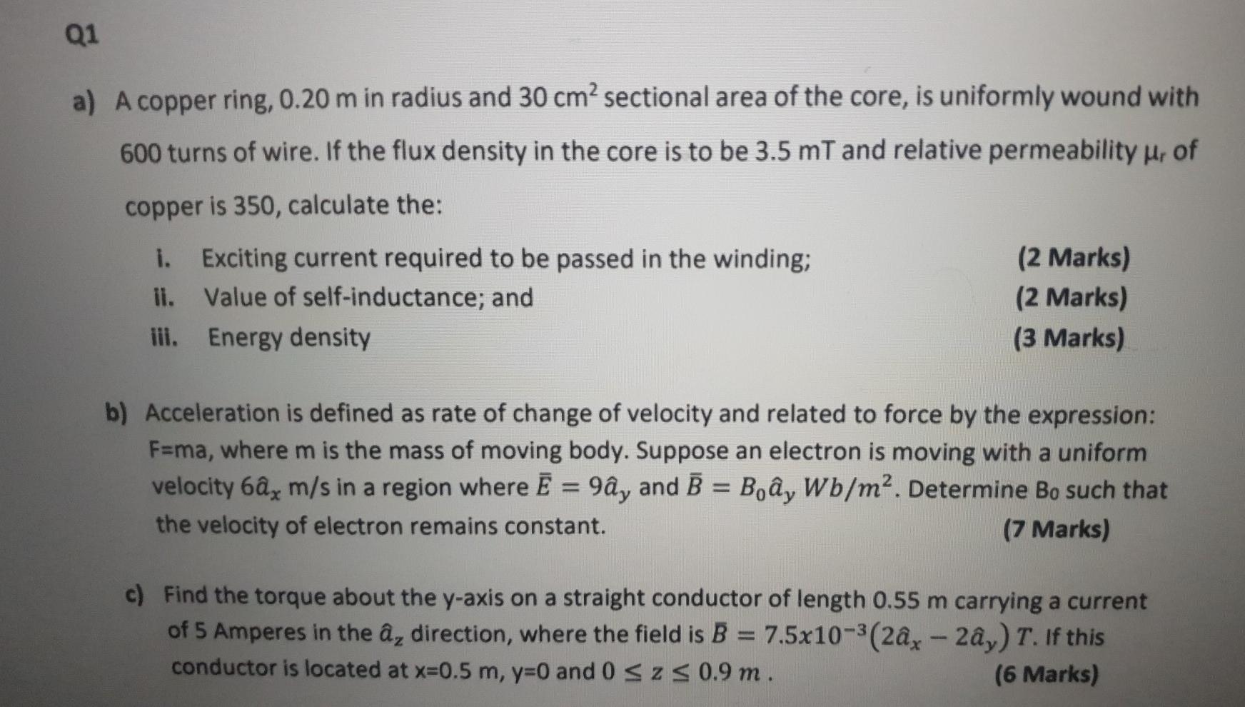 Solved Q1 A A Copper Ring 0 M In Radius And 30 Cm S Chegg Com