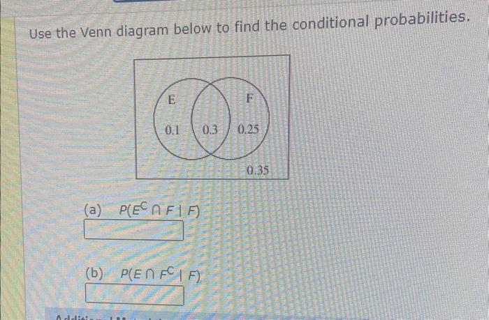 Use the Venn diagram below to find the conditional probabilities.