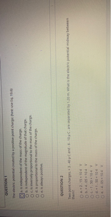 Solved QUESTION 1 The electric potential created by a | Chegg.com