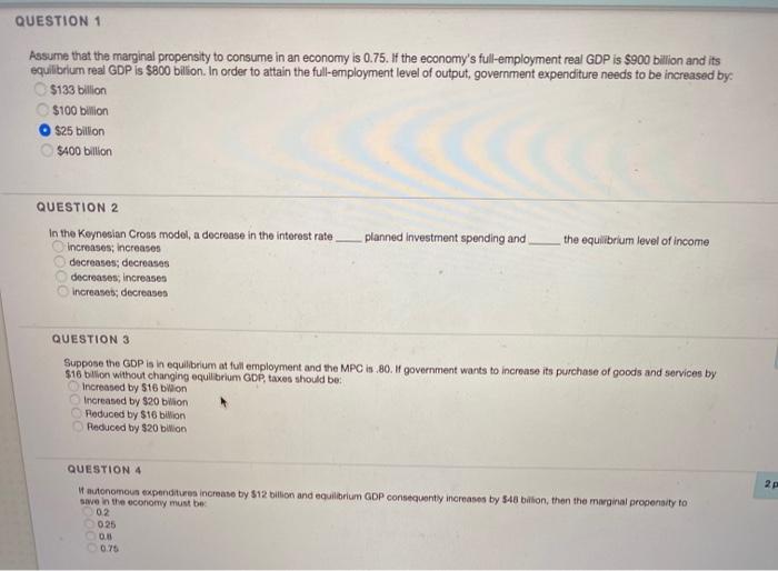 Solved question 1 assume that the marginal propensity to chegg