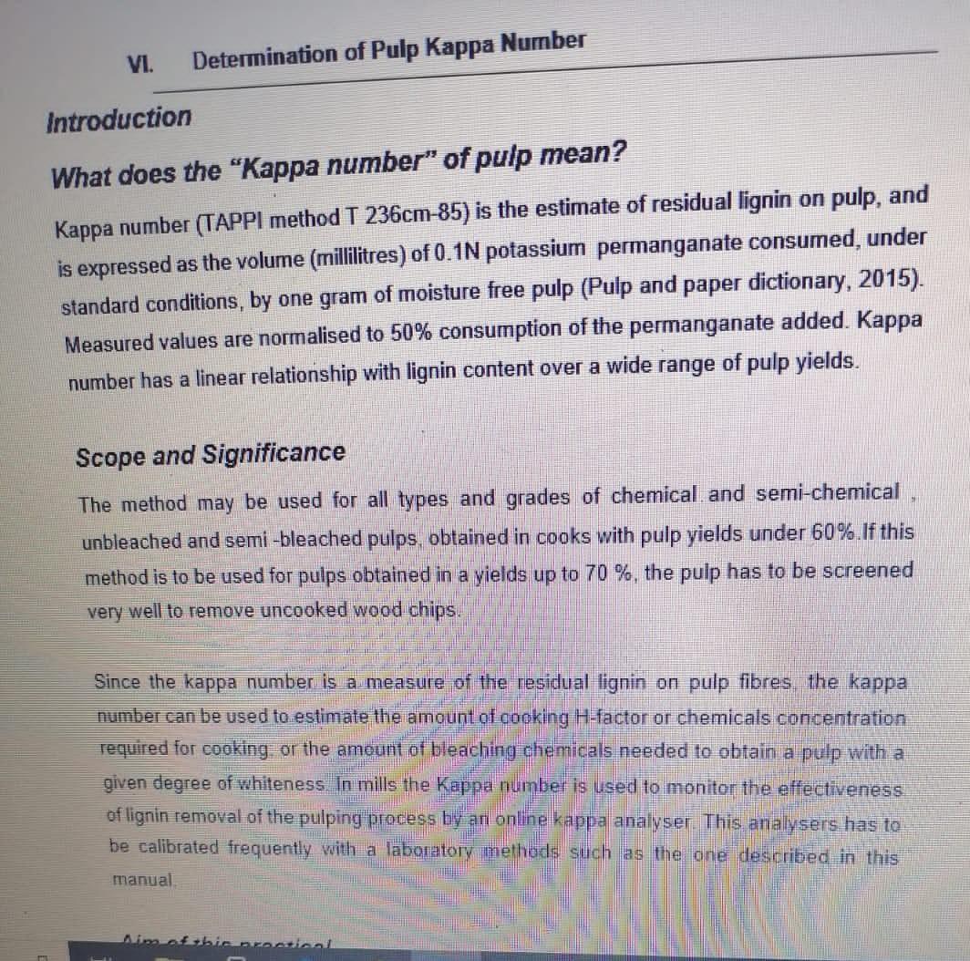 besked kjole Meget VI. Determination of Pulp Kappa Number Introduction | Chegg.com