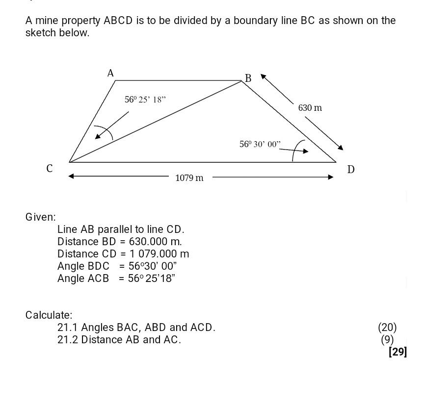 Solved A mine property ABCD is to be divided by a boundary | Chegg.com