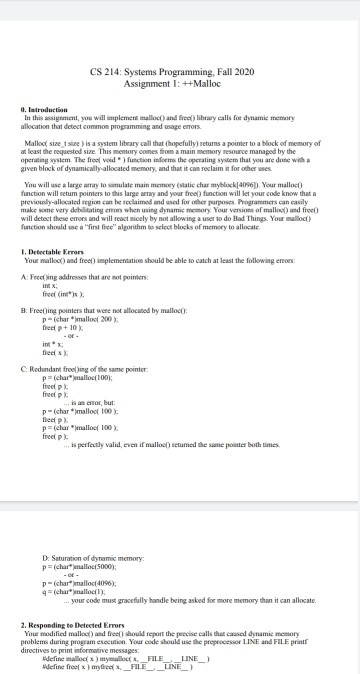 CS 214: Systems Programming, Fall 2020 Assignment 1: | Chegg.com