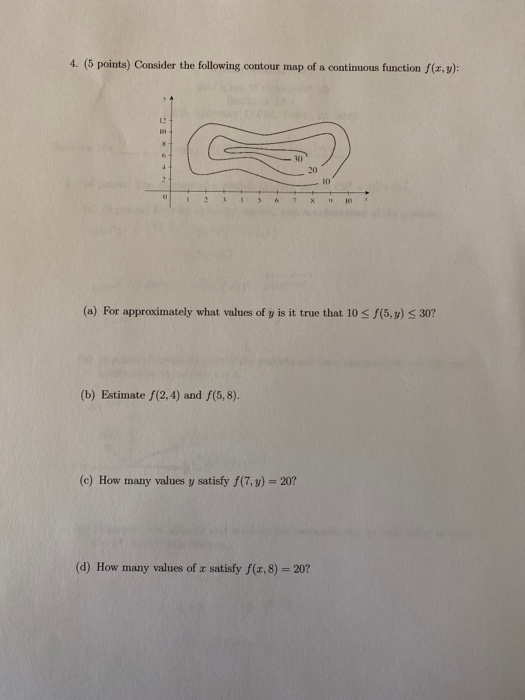 Solved 4. (5 points) Consider the following contour map of a | Chegg.com