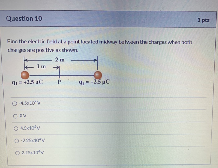 Solved Question 10 1 pts Find the electric field at a point | Chegg.com