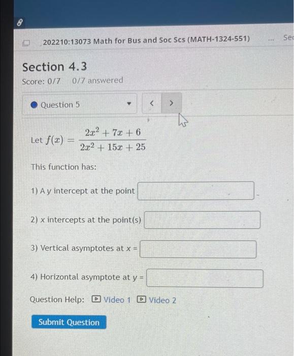 Solved 8 Section 4. 202210:13073 Math for Bus and Soc Scs | Chegg.com
