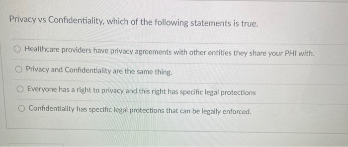 Solved Privacy Vs Confidentiality, Which Of The Following | Chegg.com