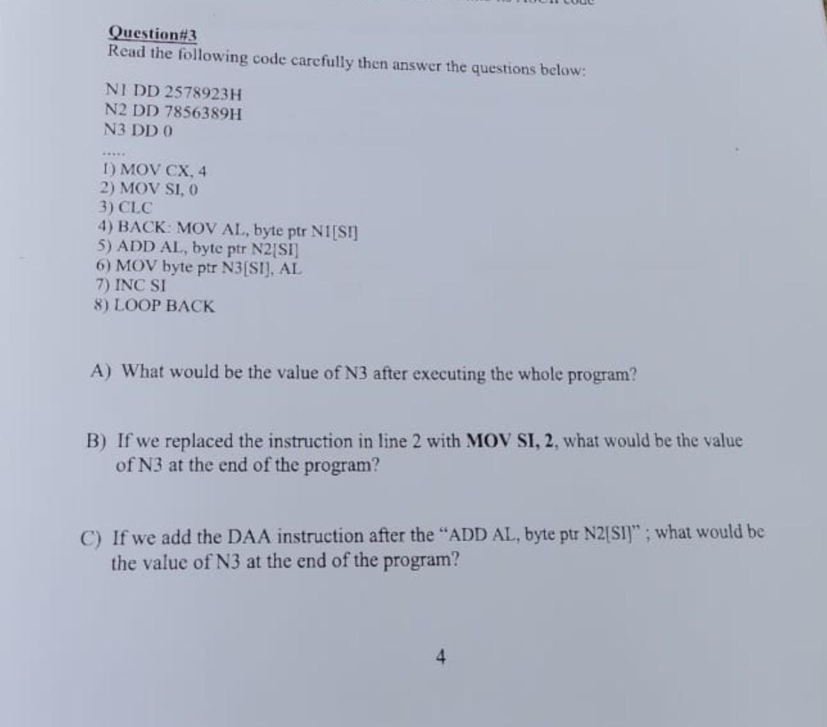 Solved Question\#3 Read the following code carefully then | Chegg.com