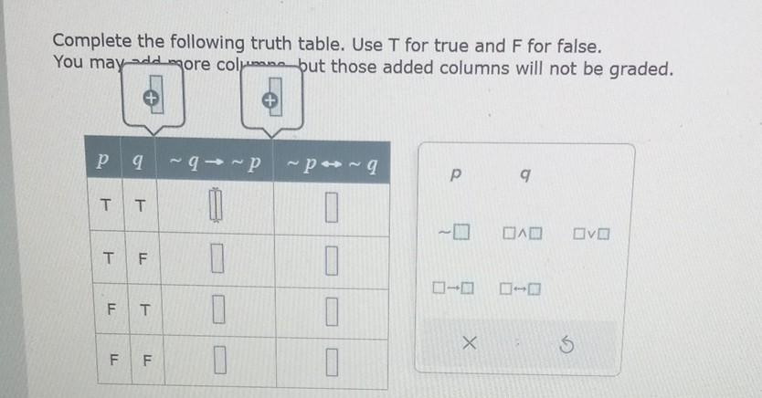 Solved Complete the following truth table. Use T for true | Chegg.com