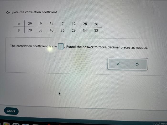 Solved Compute the correlation coefficient.Question tablex29 | Chegg.com