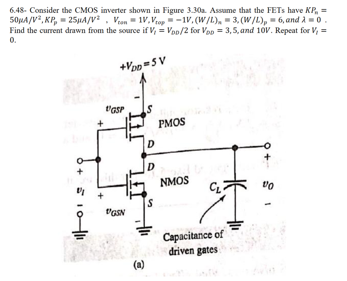 Solved 6.48- ﻿Consider the CMOS inverter shown in ﻿Figure | Chegg.com