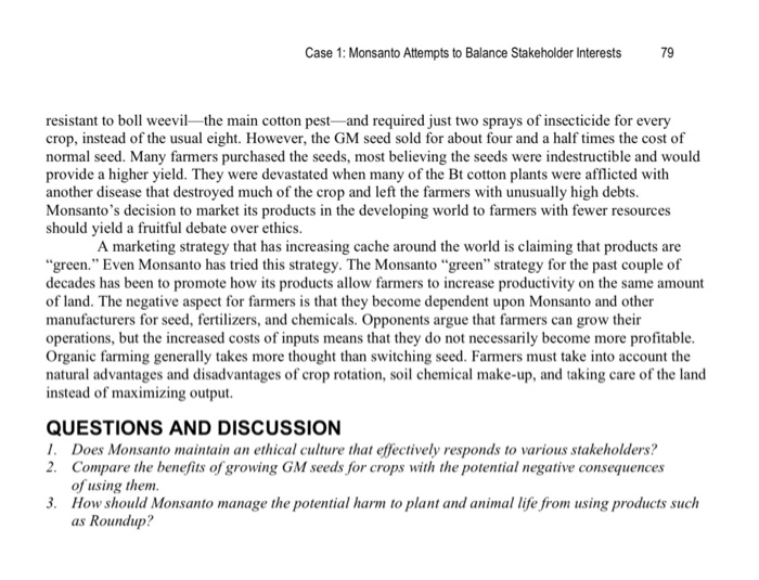 1 Of 3 Case 1 Monsanto Attempts To Balance Chegg 