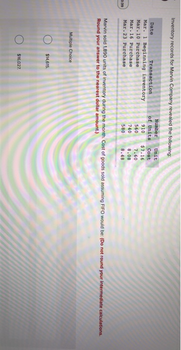 Inventory Records For Marvin Pany Revealed The Chegg 