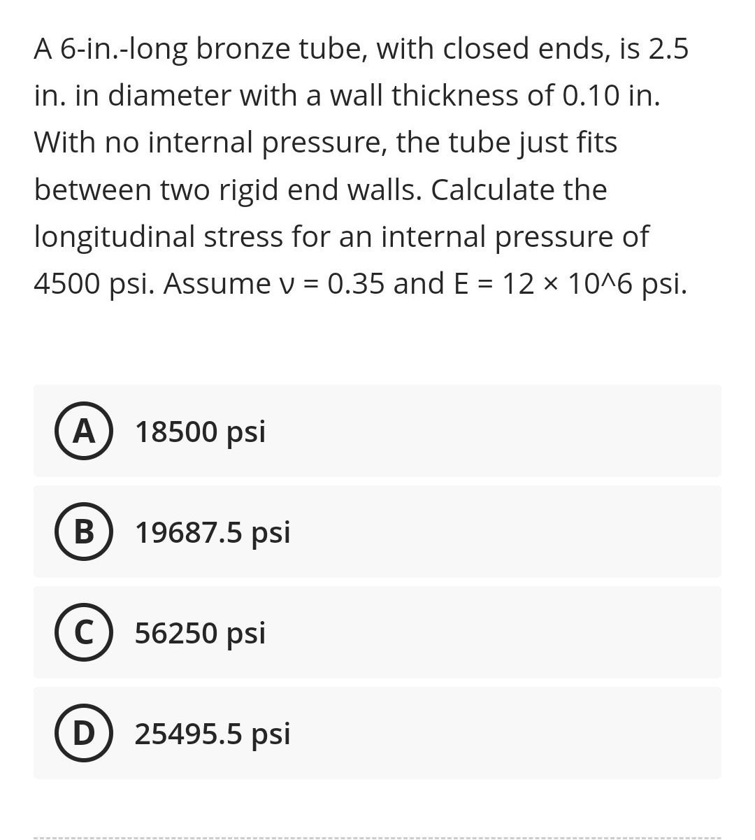 Solved A 6in.long bronze tube, with closed ends, is 2.5