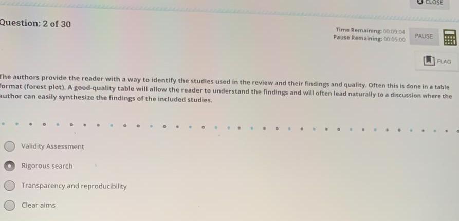 CLOSE Question: 2 of 30 Time Remaining 00:09.04 Pause Remaining: 00:05.00 PAUSE FLAG The authors provide the reader with a wa