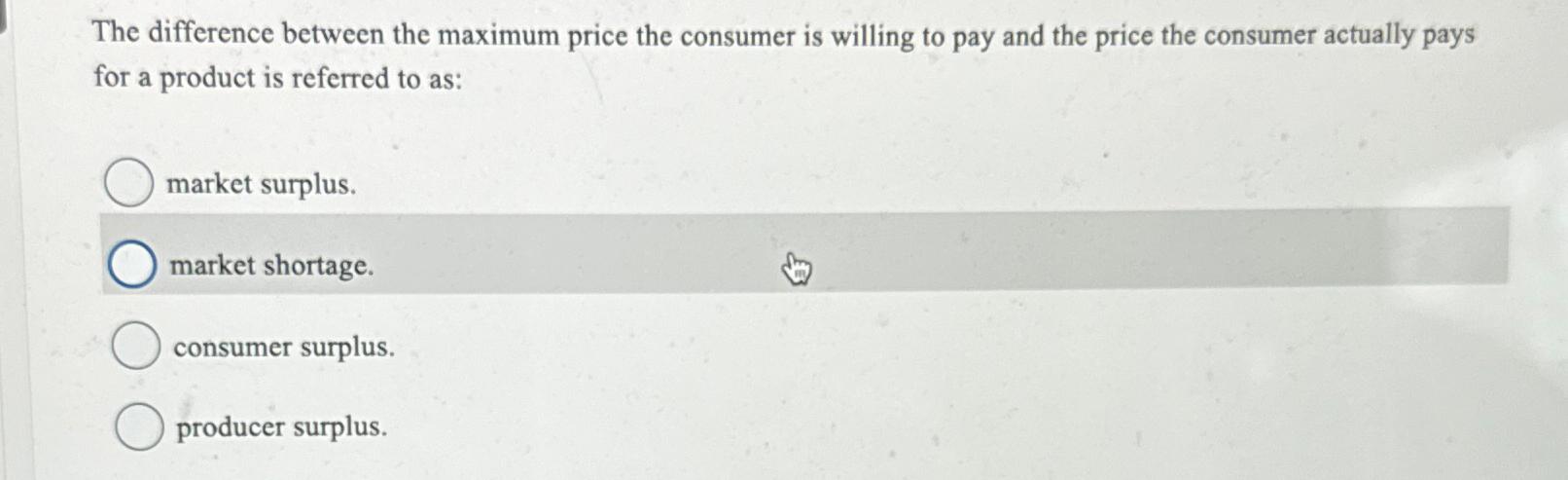 Solved The difference between the maximum price the consumer | Chegg.com