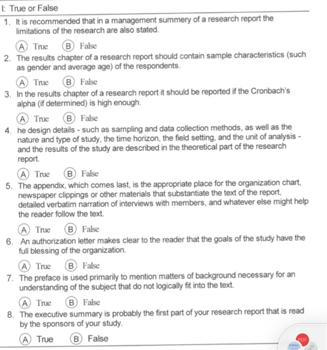 Solved I True or False 1. It is that in a