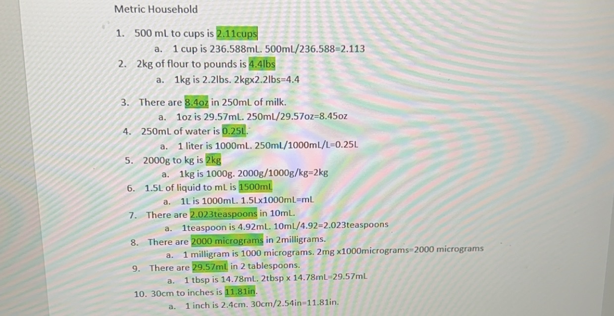 [Solved] Metric Household 500 mL to cups is 2.11 cups a.
