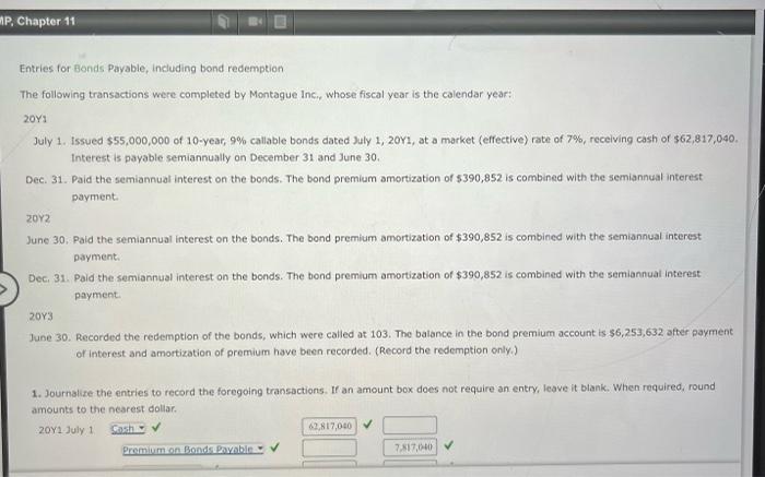 Solved 1P, Chapter 11 Entries For Bonds Payable, Including | Chegg.com