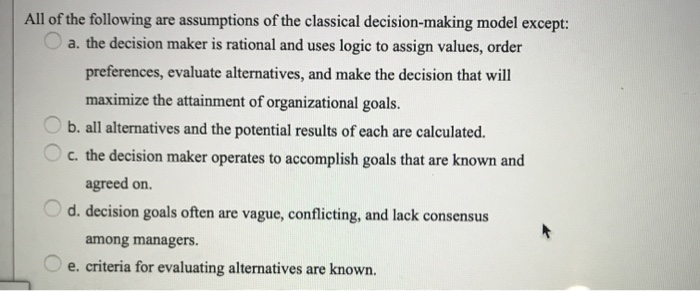 Solved All of the following are assumptions of the classical | Chegg.com